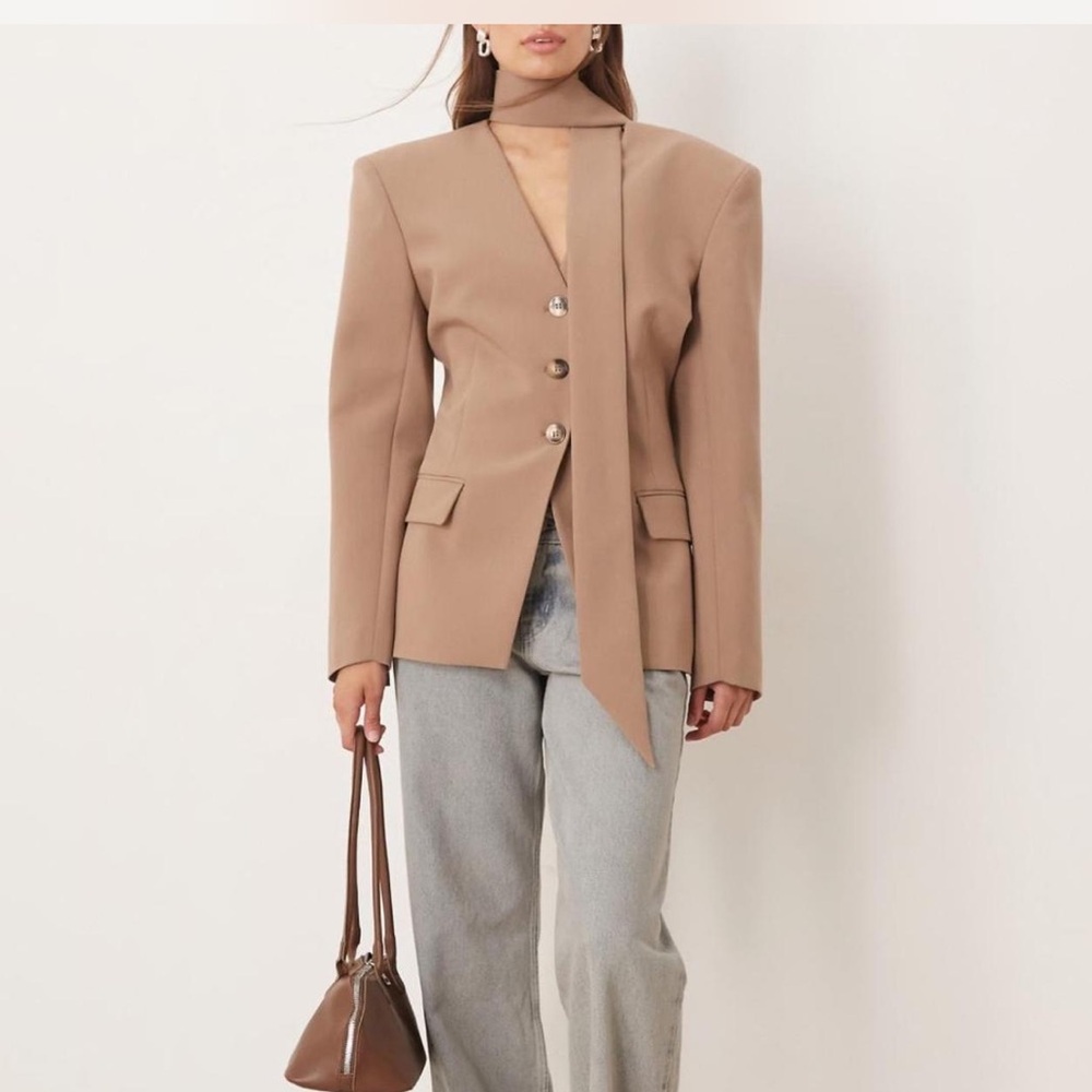 ASOS Tan Blazer with Attached Neck Scarf